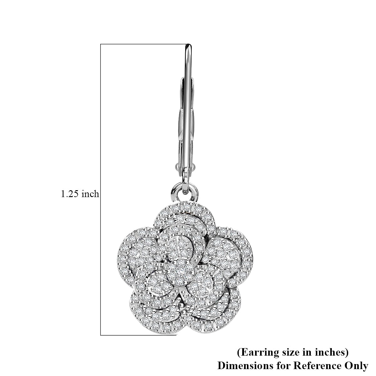 White Diamond 1.00 ctw Enchanted Bloom Earrings in Platinum Over Sterling Silver image number 2