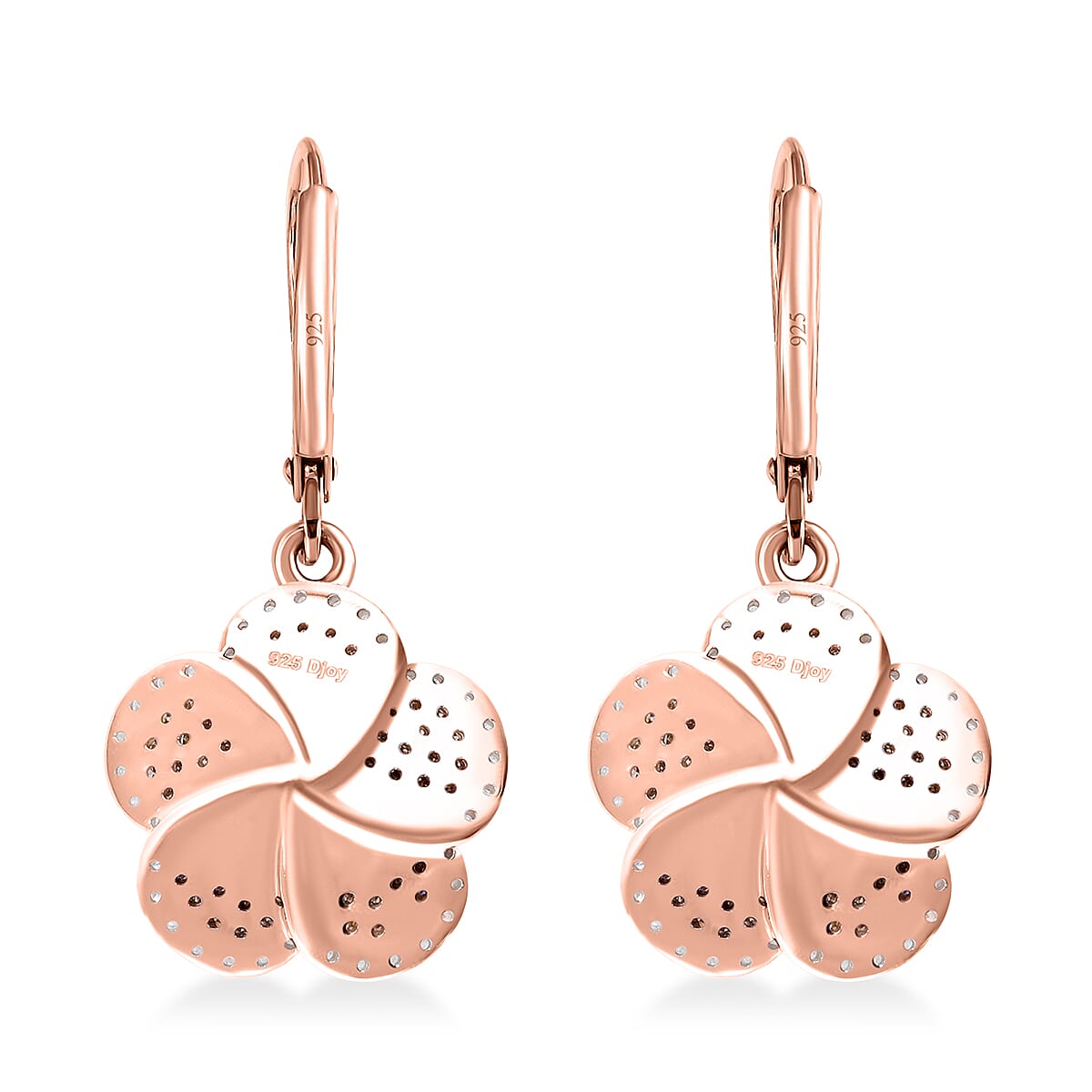 Natural Champagne and White Diamond 1.00 ctw Enchanted Bloom Earrings in Vermeil Rose Gold Over Sterling Silver image number 1