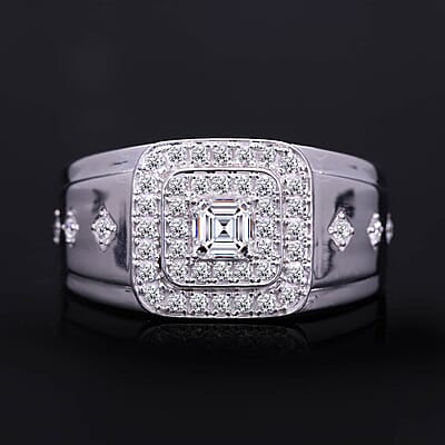 Luxuriant Lab Grown Diamond G-H SI 1.00 ctw Men's Ring in Platinum Over Sterling Silver (Size 10.0)