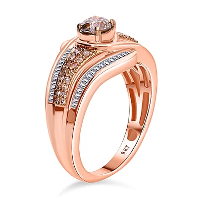 Natural Champagne Diamond 1.00 ctw Bypass Ring in Vermeil Rose Gold Over Sterling Silver (Size 10.0)