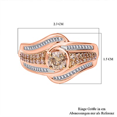 Natural Champagne Diamond 1.00 ctw Bypass Ring in Vermeil Rose Gold Over Sterling Silver (Size 10.0)