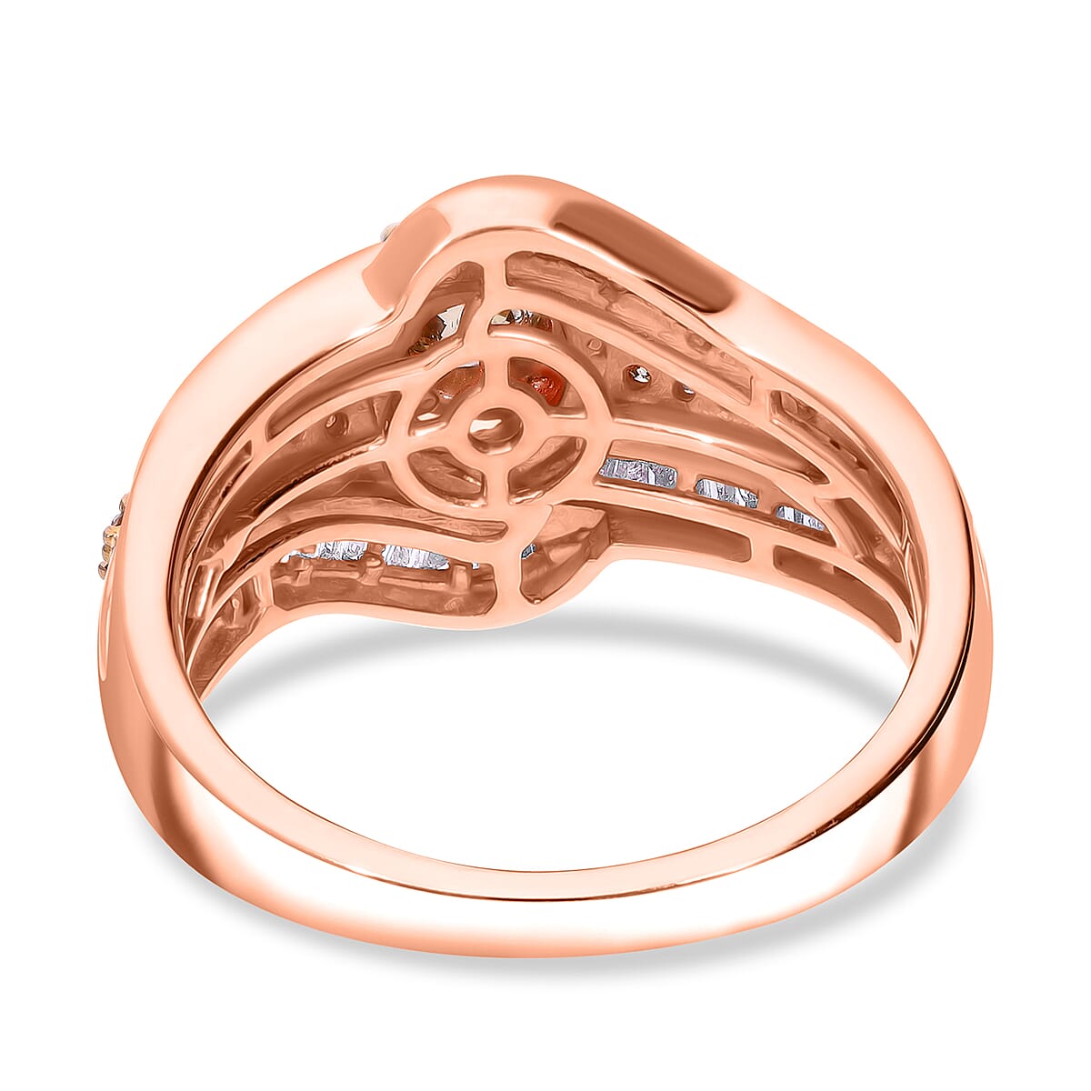 Natural Champagne Diamond 1.00 ctw Bypass Ring in Vermeil Rose Gold Over Sterling Silver (Size 7.0) image number 2