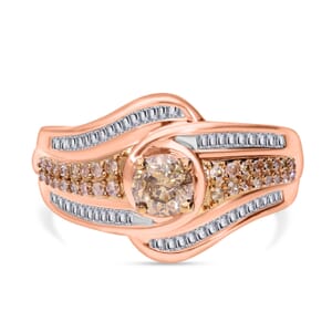 Natural Champagne Diamond 1.00 ctw Bypass Ring in Vermeil Rose Gold Over Sterling Silver (Size 8.0)