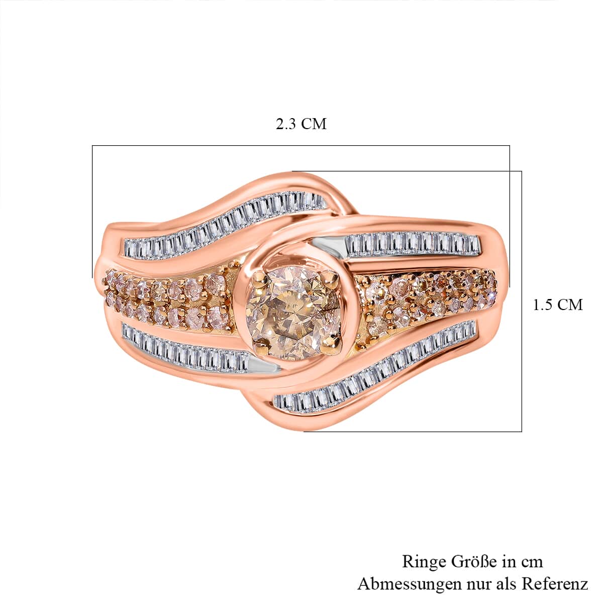 Natural Champagne Diamond 1.00 ctw Bypass Ring in Vermeil Rose Gold Over Sterling Silver (Size 8.0) image number 4