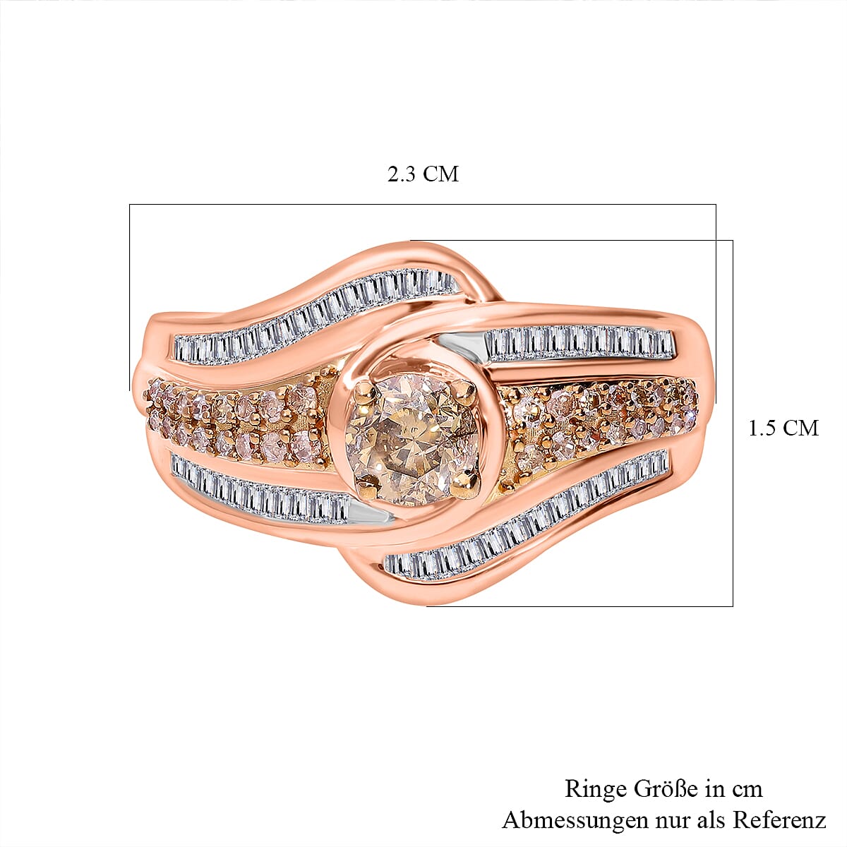Natural Champagne Diamond 1.00 ctw Bypass Ring in Vermeil Rose Gold Over Sterling Silver (Size 9.0) image number 4