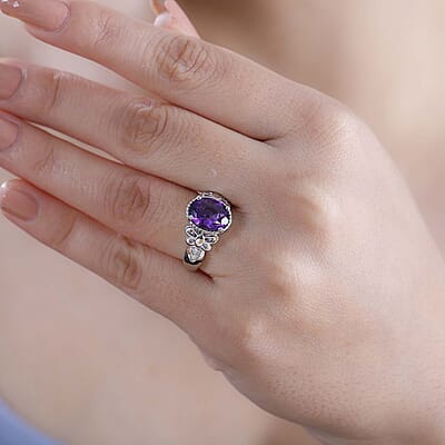 Moroccan Amethyst and Moissanite 2.60 ctw Butterfly Ring in Rhodium Over Sterling Silver (Size 10.0)