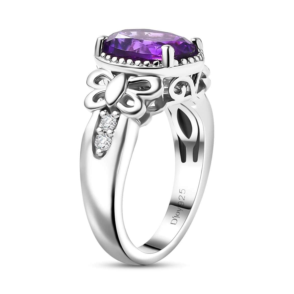 Moroccan Amethyst and Moissanite 2.60 ctw Butterfly Ring in Rhodium Over Sterling Silver (Size 10.0) image number 3