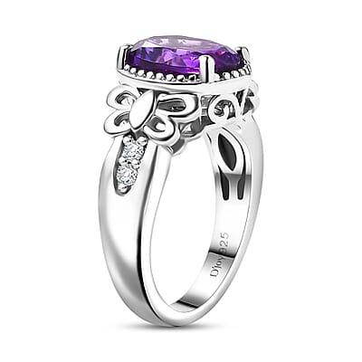 Moroccan Amethyst and Moissanite 2.60 ctw Butterfly Ring in Rhodium Over Sterling Silver (Size 10.0)