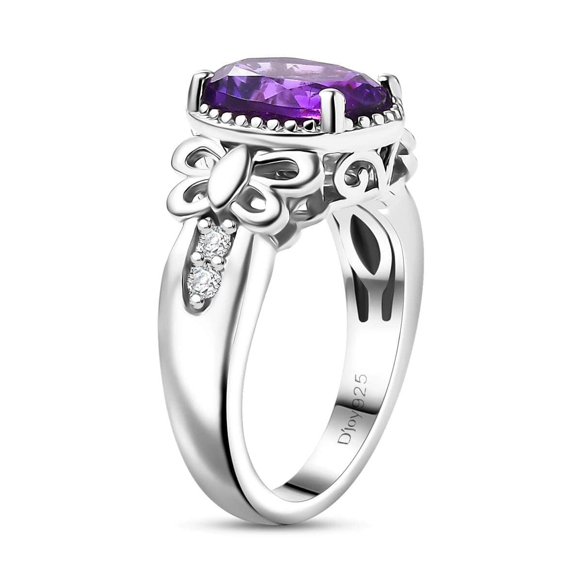 Moroccan Amethyst and Moissanite 2.60 ctw Butterfly Ring in Rhodium Over Sterling Silver (Size 7.0) image number 3