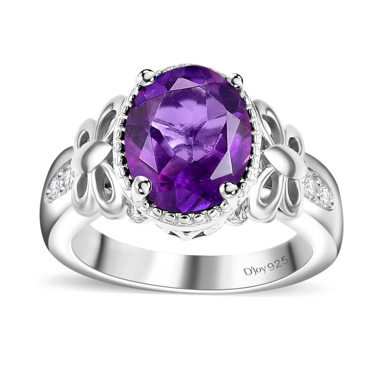Moroccan Amethyst and Moissanite 2.60 ctw Butterfly Ring in Rhodium Over Sterling Silver (Size 8.0) image number 0