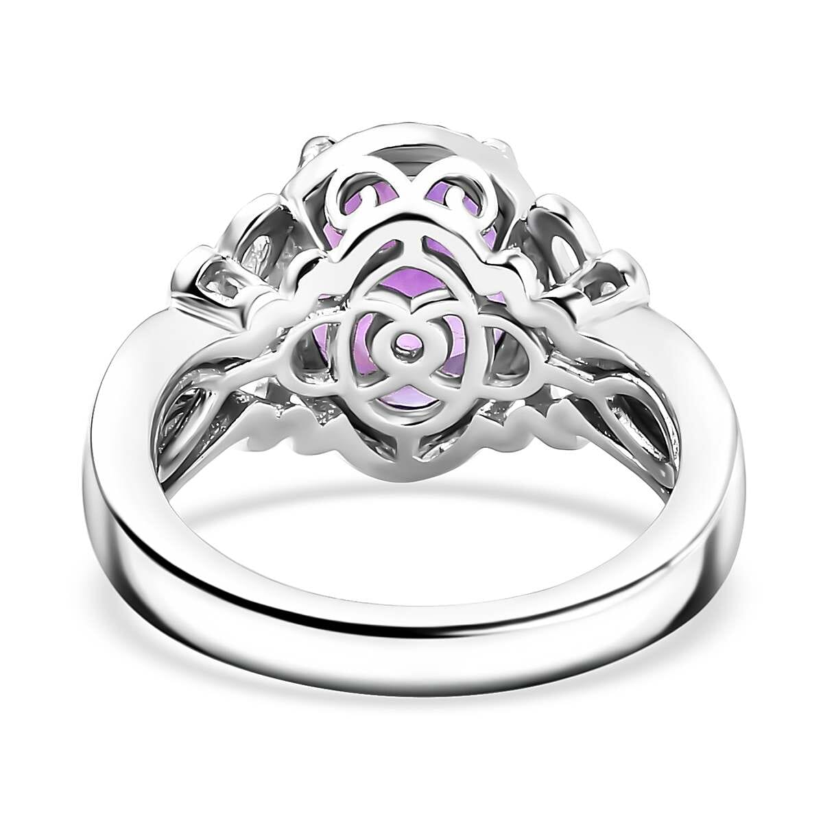 Moroccan Amethyst and Moissanite 2.60 ctw Butterfly Ring in Rhodium Over Sterling Silver (Size 8.0) image number 4
