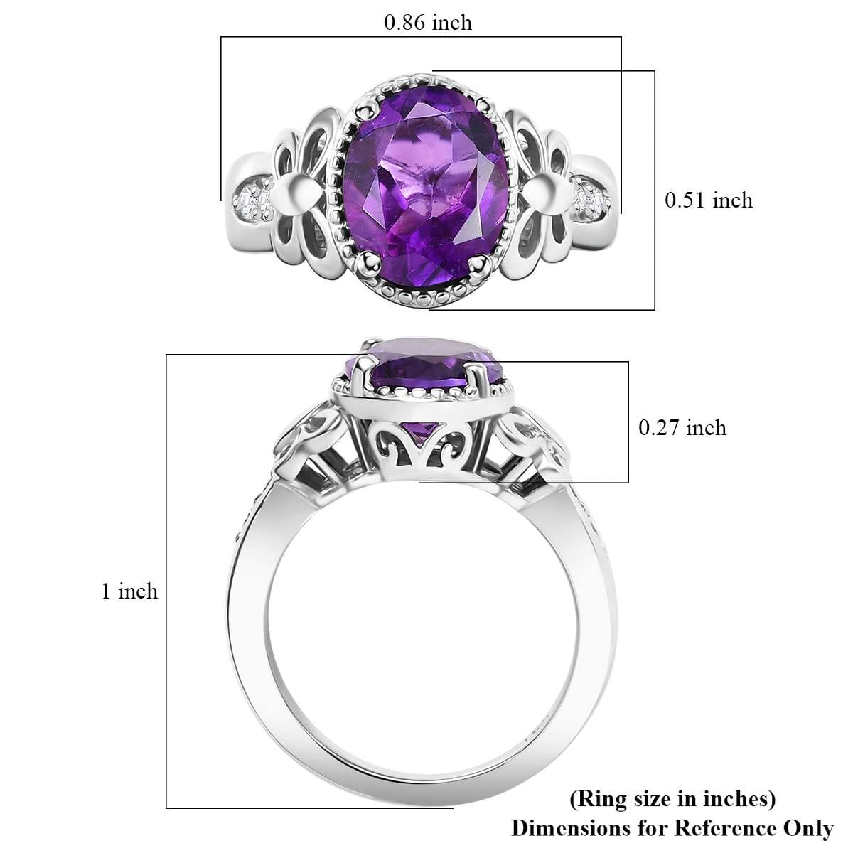 Moroccan Amethyst and Moissanite 2.60 ctw Butterfly Ring in Rhodium Over Sterling Silver (Size 8.0) image number 5