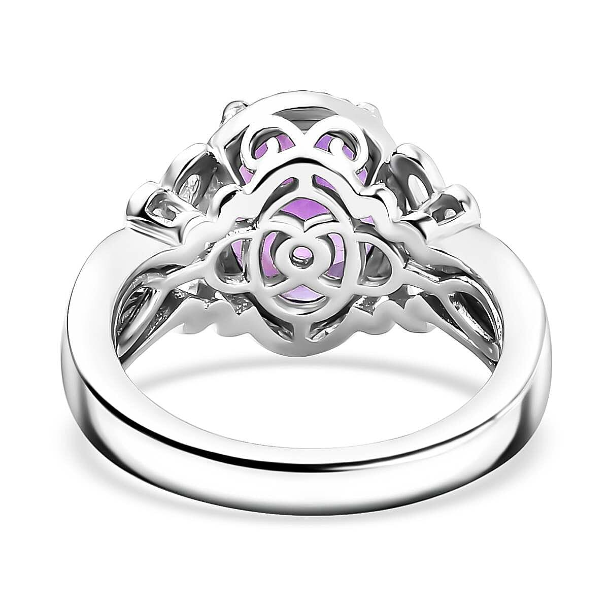 Moroccan Amethyst and Moissanite 2.60 ctw Butterfly Ring in Rhodium Over Sterling Silver (Size 9.0) image number 4