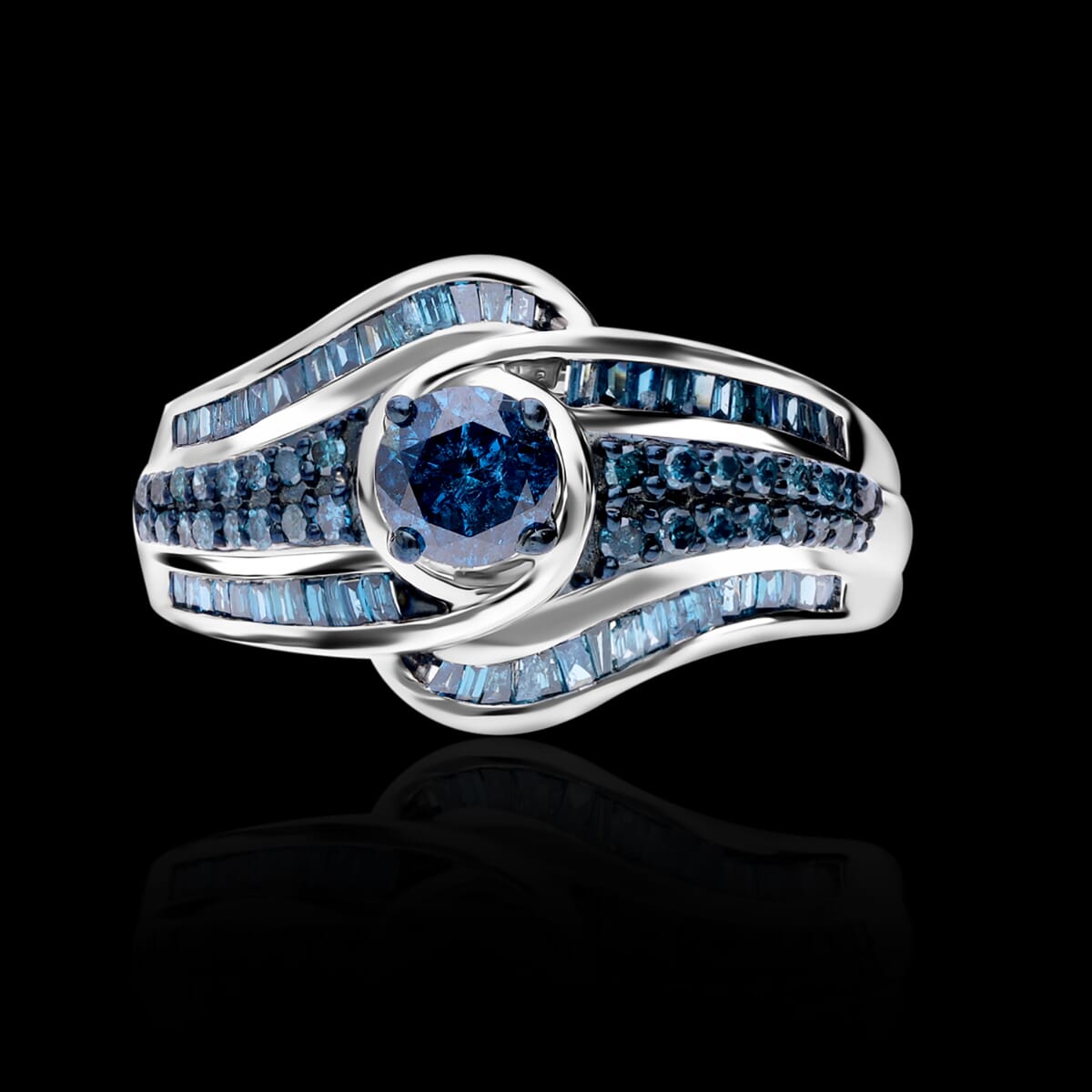 Blue Diamond 1.00 ctw Bypass Ring in Platinum Over Sterling Silver (Size 8.0) image number 1