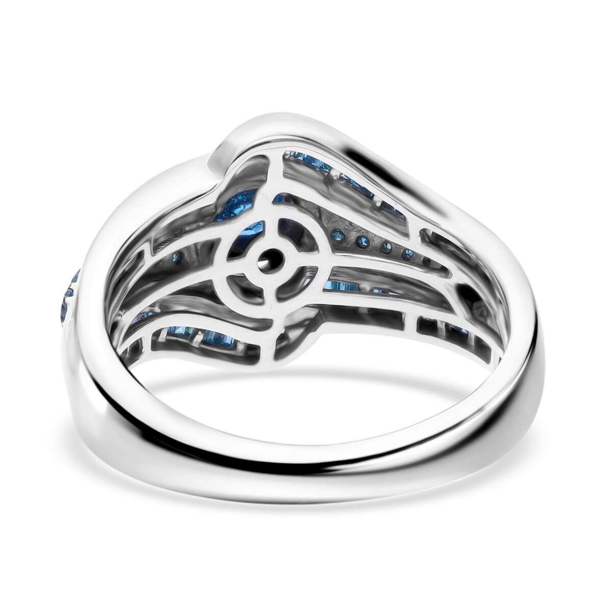 Blue Diamond 1.00 ctw Bypass Ring in Platinum Over Sterling Silver (Size 8.0) image number 2