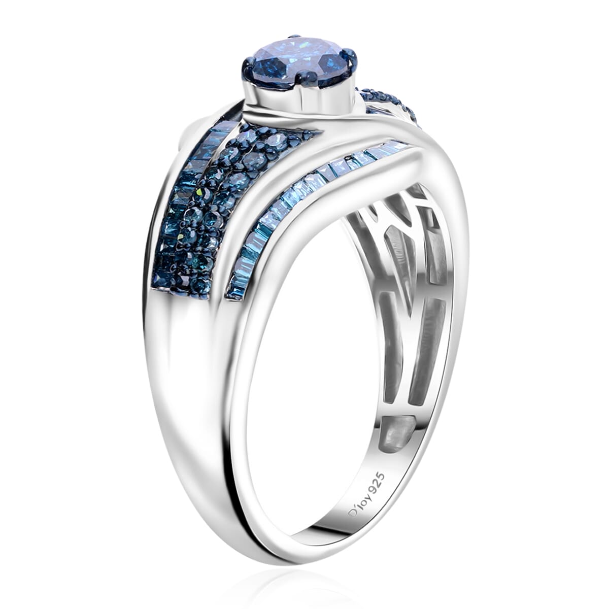Blue Diamond 1.00 ctw Bypass Ring in Platinum Over Sterling Silver (Size 8.0) image number 3