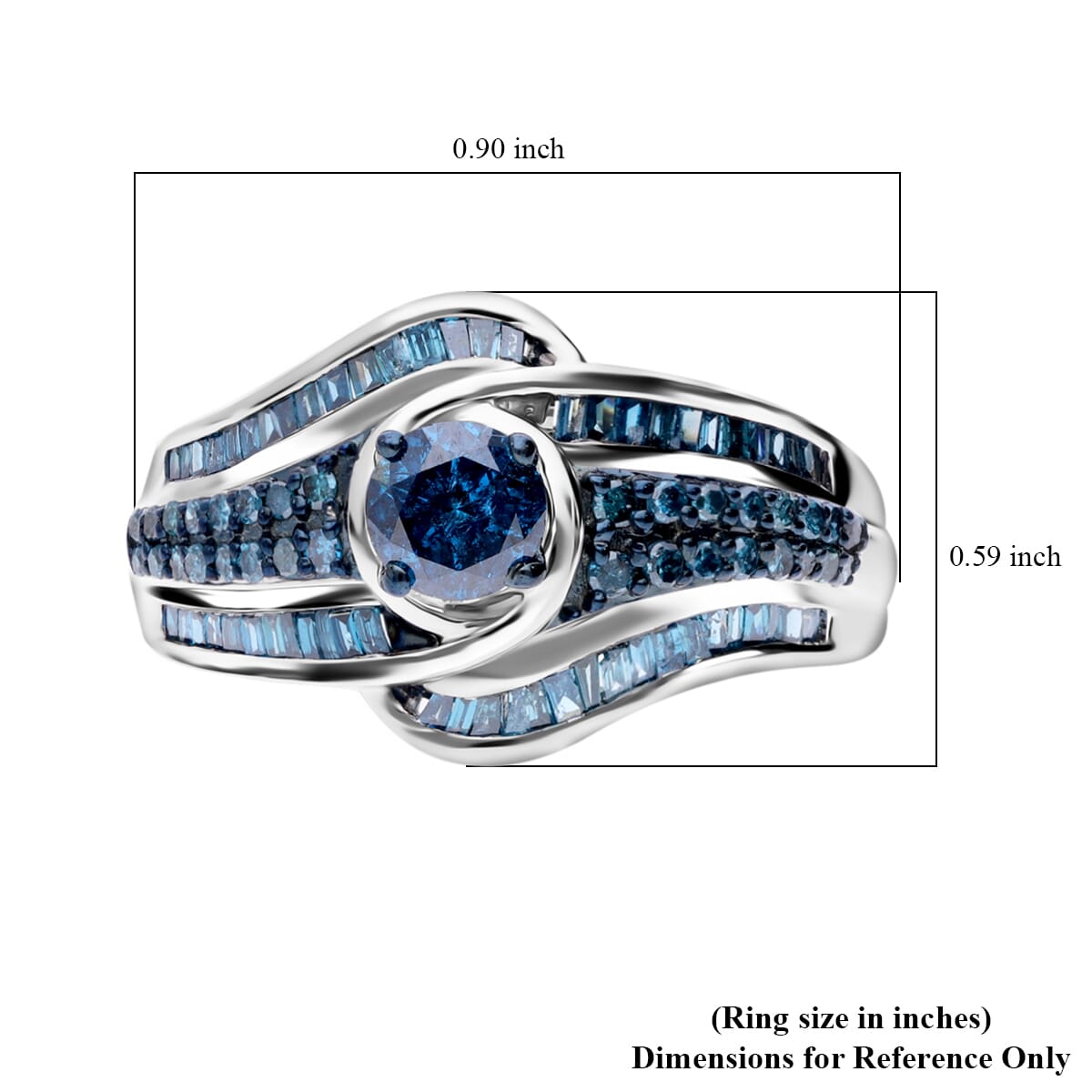 Blue Diamond 1.00 ctw Bypass Ring in Platinum Over Sterling Silver (Size 8.0) image number 4