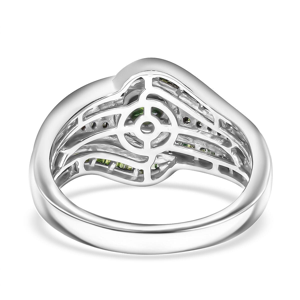 Green Diamond 1.00 ctw Bypass Ring in Platinum Over Sterling Silver (Size 8.0) image number 2