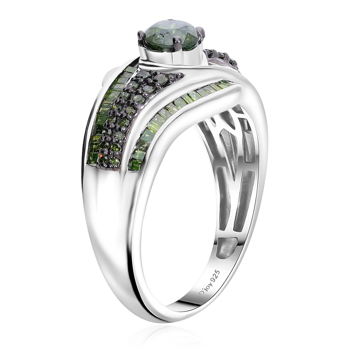 Green Diamond 1.00 ctw Bypass Ring in Platinum Over Sterling Silver (Size 8.0) image number 3