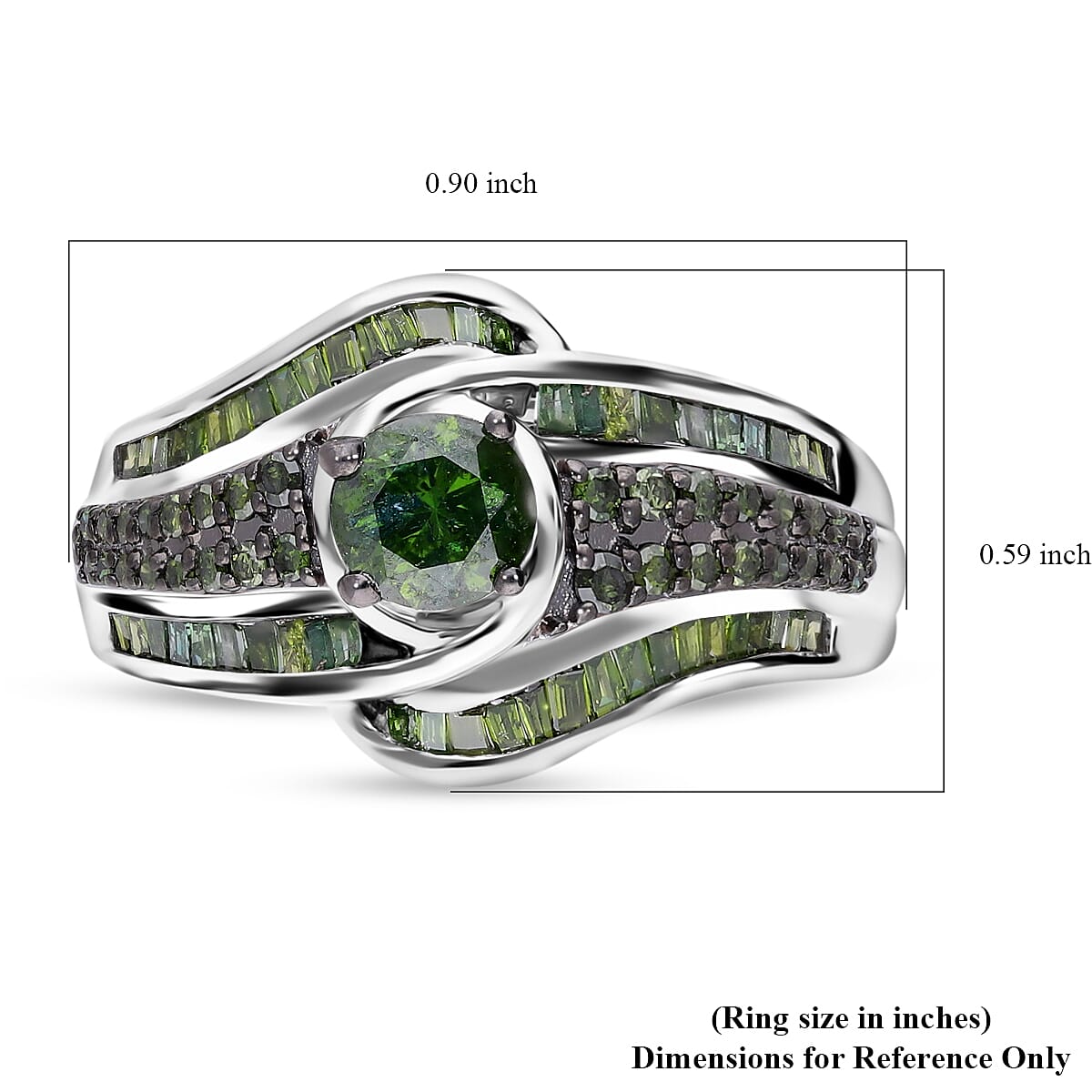 Green Diamond 1.00 ctw Bypass Ring in Platinum Over Sterling Silver (Size 8.0) image number 4