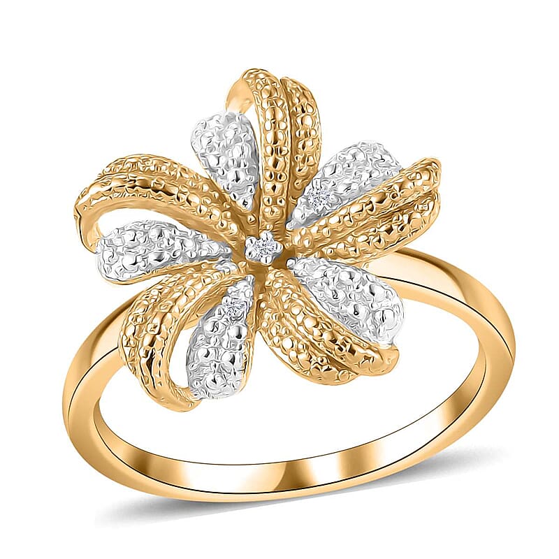 Karis White Diamond Accent Peony Flower Ring in Platinum Bond and 18K YG Plated (Size 10.0)