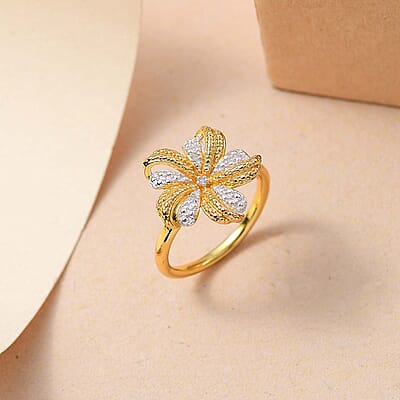 Karis White Diamond Accent Peony Flower Ring in Platinum Bond and 18K YG Plated (Size 10.0)