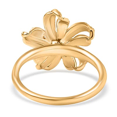 Karis White Diamond Accent Peony Flower Ring in Platinum Bond and 18K YG Plated (Size 10.0)