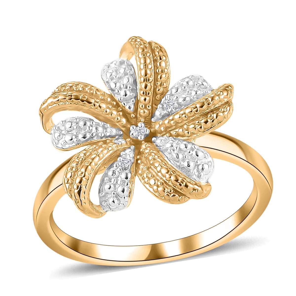 Karis White Diamond Accent Peony Flower Ring in Platinum Bond and 18K YG Plated (Size 7.0) image number 0