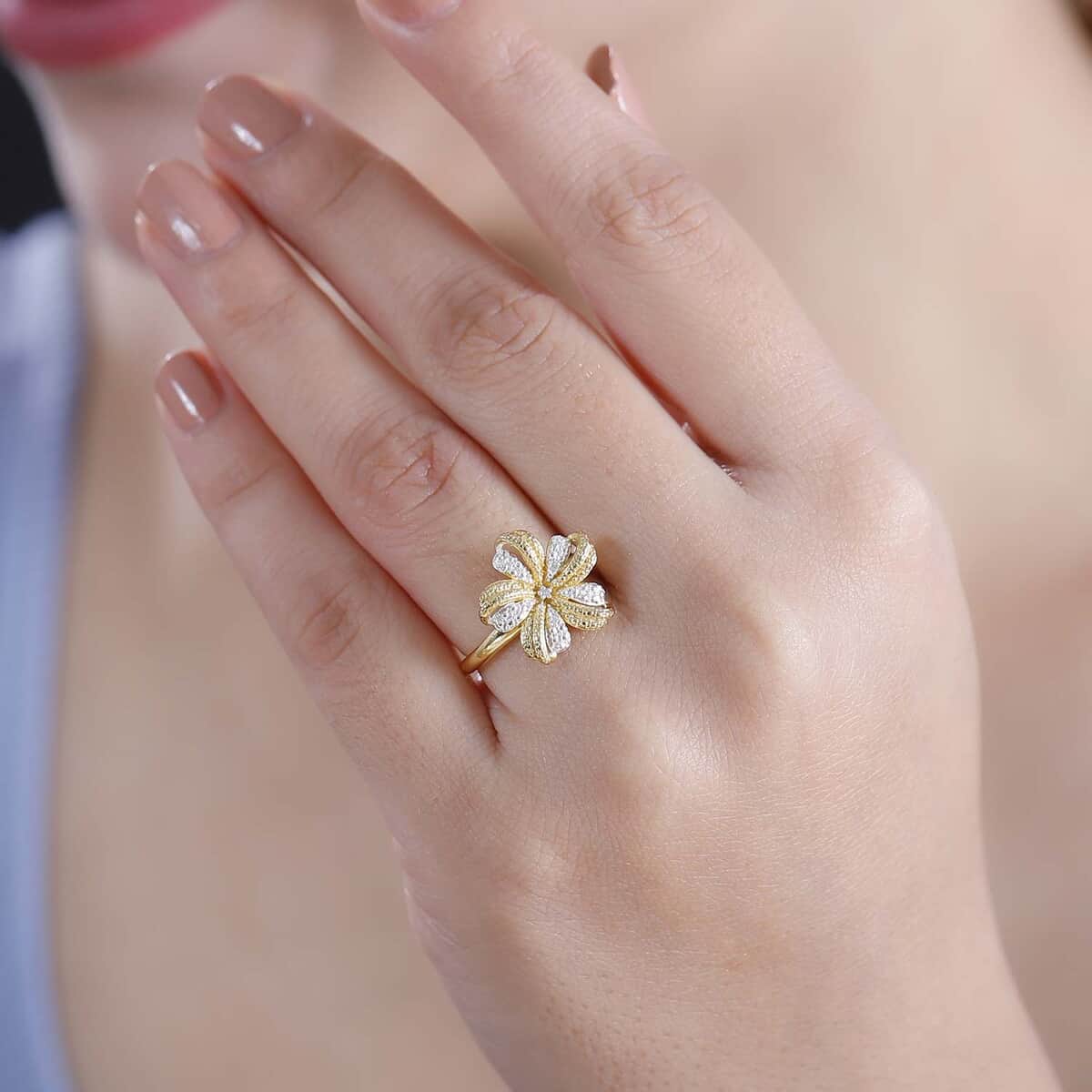 Karis White Diamond Accent Peony Flower Ring in Platinum Bond and 18K YG Plated (Size 7.0) image number 2