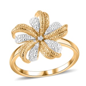 Karis White Diamond Accent Peony Flower Ring in Platinum Bond and 18K YG Plated (Size 8.0)