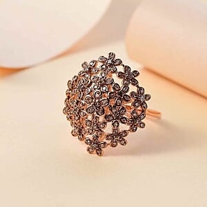 GP Natural Champagne Diamond 0.53 ctw Cluster Ring in 18K Vermeil Rose Gold Over Sterling Silver (Size 11.5) (6.39 g)
