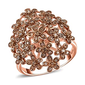 GP Natural Champagne Diamond 0.53 ctw Cluster Ring in 18K Vermeil Rose Gold Over Sterling Silver (Size 11.5) (6.39 g)