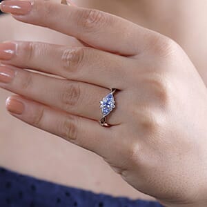 Ceylon Blue Sapphire and White Zircon 0.80 ctw Eclipse Blossom Ring in Rhodium Over Sterling Silver (Size 10.0)