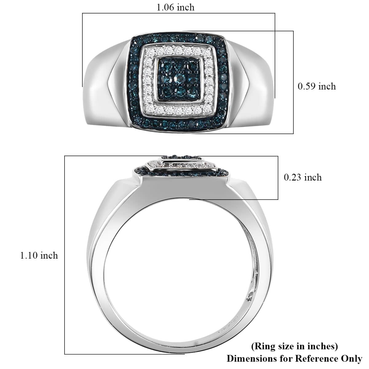 Blue Diamond (IR), Diamond Men's Ring in Rhodium Over Sterling Silver (Size 11.0) 0.50 ctw image number 5