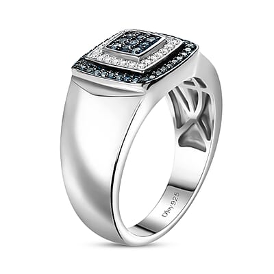 Blue and White Diamond 0.50 ctw Men's Ring in Rhodium Over Sterling Silver (Size 12.0)