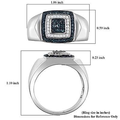 Blue and White Diamond 0.50 ctw Men's Ring in Rhodium Over Sterling Silver (Size 12.0)