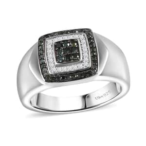 Green and White Diamond 0.50 ctw Men's Ring in Rhodium Over Sterling Silver (Size 11.0)