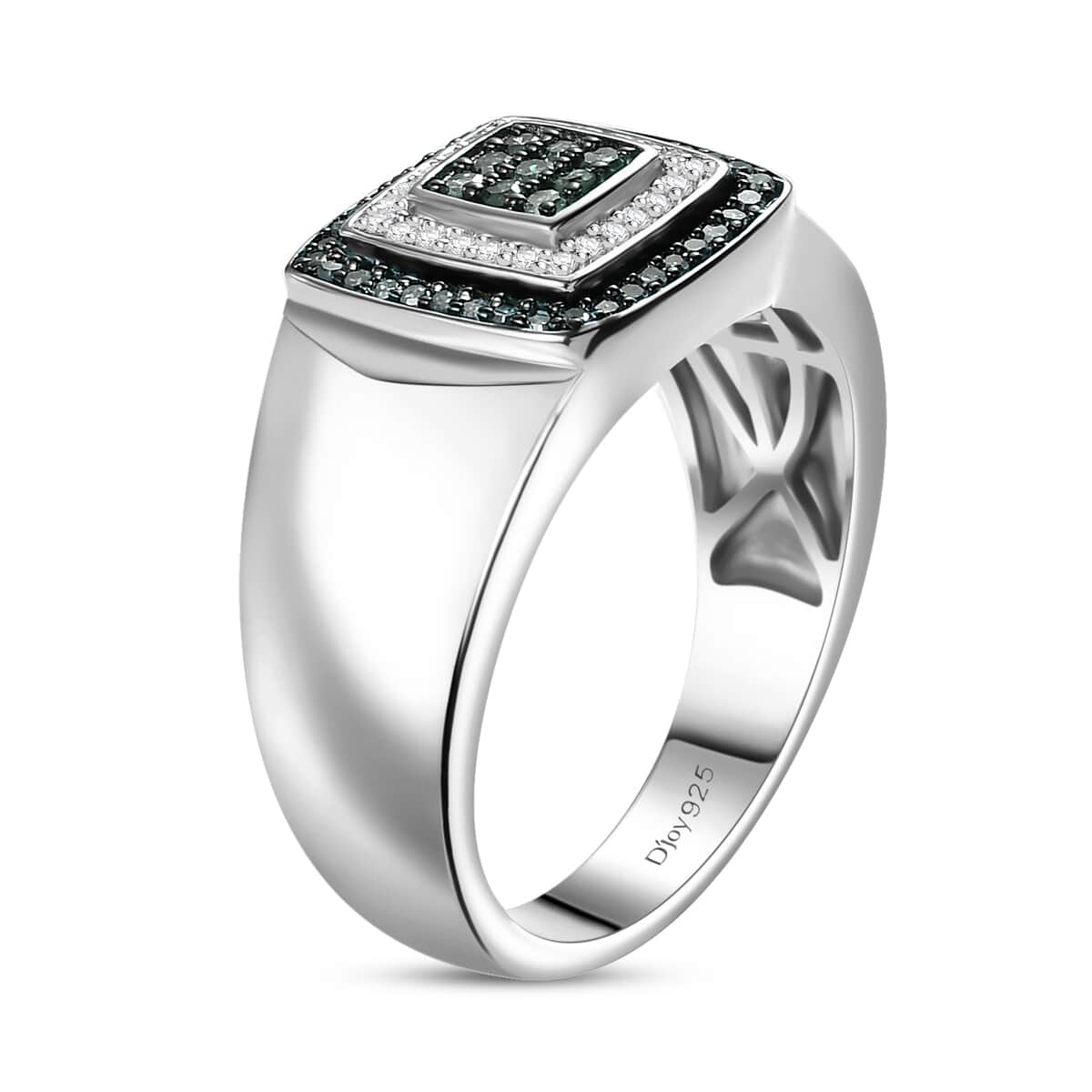 Green and White Diamond 0.50 ctw Men's Ring in Rhodium Over Sterling Silver (Size 11.0) image number 3