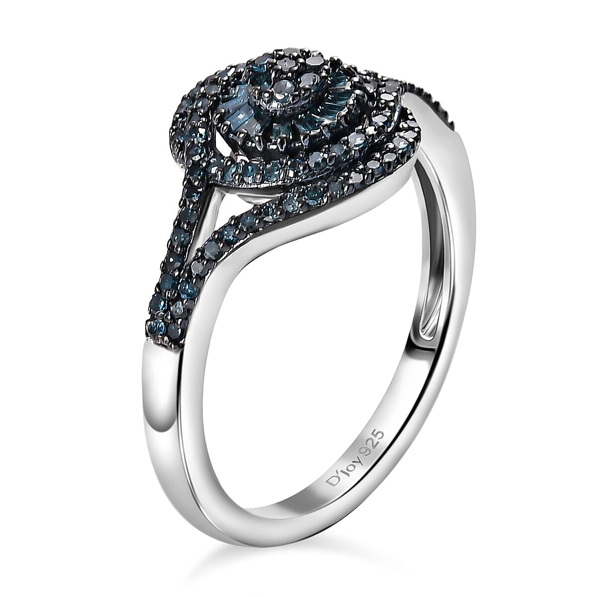 Blue Diamond (IR) Ring in Rhodium Over Sterling Silver (Size 7.0) 0.50 ctw