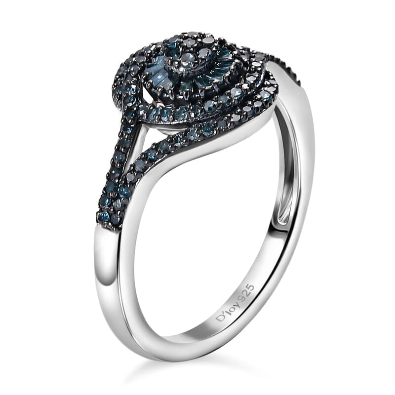 Blue Diamond (IR) Ring in Rhodium Over Sterling Silver (Size 7.0) 0.50 ctw