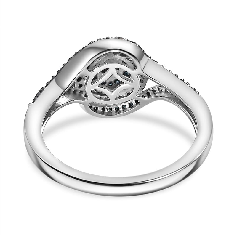 Blue Diamond (IR) Ring in Rhodium Over Sterling Silver (Size 7.0) 0.50 ctw