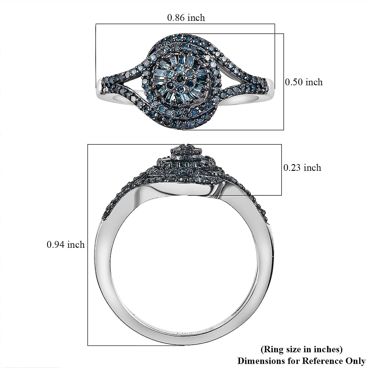 Blue Diamond (IR) Ring in Rhodium Over Sterling Silver (Size 7.0) 0.50 ctw