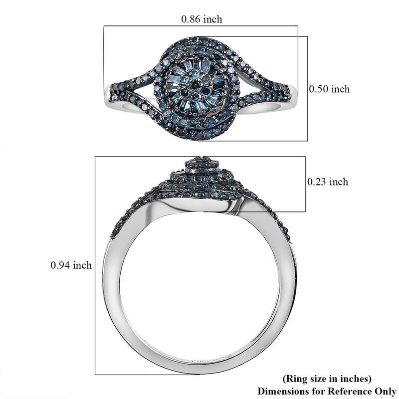 Blue Diamond (IR) Ring in Rhodium Over Sterling Silver (Size 7.0) 0.50 ctw