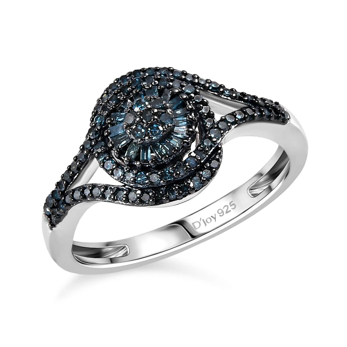 Blue Diamond (IR) Ring in Rhodium Over Sterling Silver (Size 7.0) 0.50 ctw image number 0