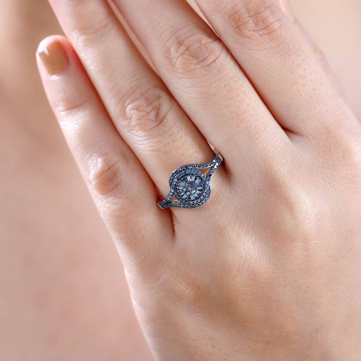 Blue Diamond (IR) Ring in Rhodium Over Sterling Silver (Size 7.0) 0.50 ctw image number 2