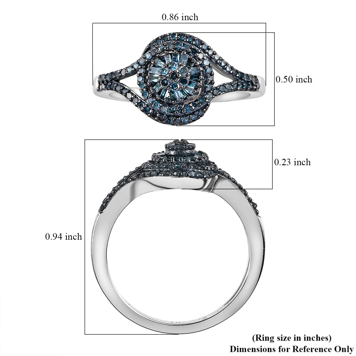 Blue Diamond (IR) Ring in Rhodium Over Sterling Silver (Size 7.0) 0.50 ctw image number 5