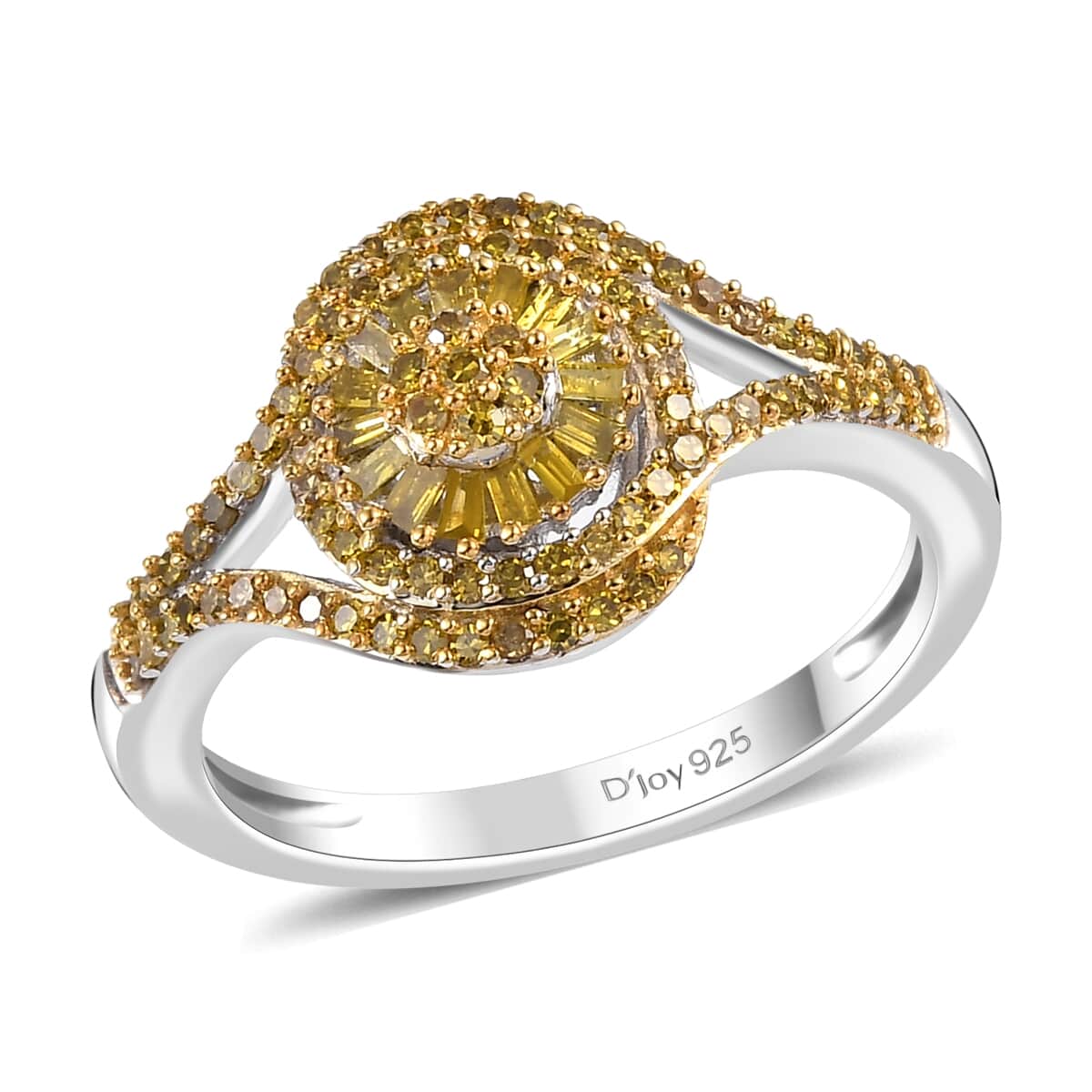 Yellow Diamond 0.50 ctw Floral Ring in Rhodium Over Sterling Silver (Size 10.0) image number 0