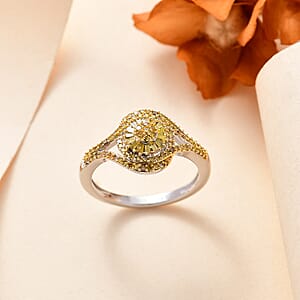 Yellow Diamond 0.50 ctw Floral Ring in Rhodium Over Sterling Silver (Size 10.0)