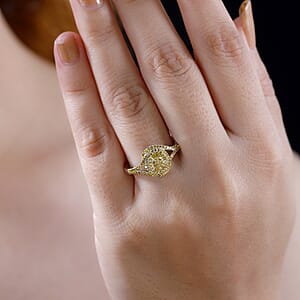 Yellow Diamond 0.50 ctw Floral Ring in Rhodium Over Sterling Silver (Size 10.0)