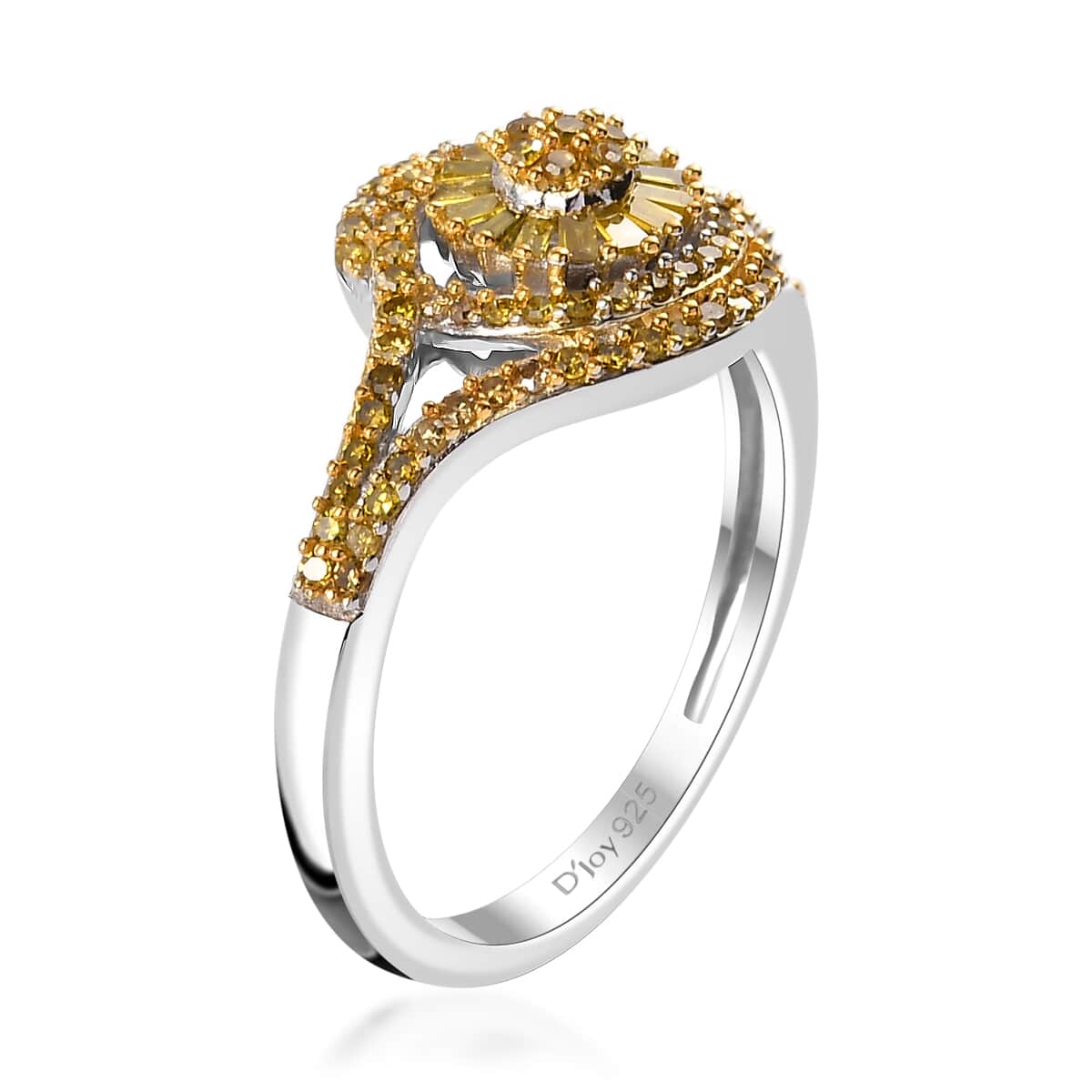 Yellow Diamond 0.50 ctw Floral Ring in Rhodium Over Sterling Silver (Size 10.0) image number 3